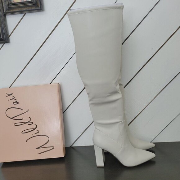 NWT Wild Pair  Eileenep Womens 9 Knee-High Bone Boots  Block Heel Pointed Toe - Picture 1 of 13